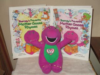 Barney Plush Singing " I Love You " Song 9  Tall & Books 1,  2 Mother Goose Rhymes