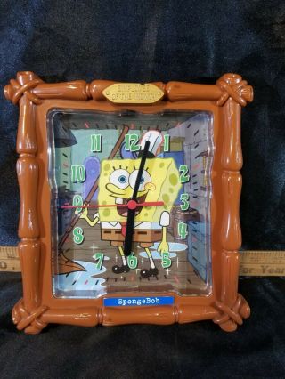 Sponge Bob Square Pants Plastic Wall Clock Employee Of The Month 8 " Brown 2004