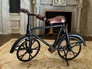 Vintage Miniature Dollhouse 1:12 Artisan Metal Bicycle Wood Seat Old Fashioned