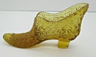 Amber Glass Shoe Slipper Fine Cut Diamond Design Vintage