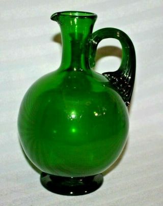 Vintage Whitefriars Style Emerald / Green Art Glass Jug / Flagon,  Celery Handle