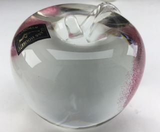 Langham Glass Apple Paperweight,  Pink And Clear Glass,  With Label,  Perfect