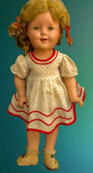 Ideal Vintage 18 " Composition Shirley Temple Doll Stand Up And Cheer Dress C1934