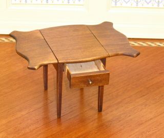 Frank Belt Walnut Drop Leaf Side Table With Drawer Artisan Dollhouse Miniature