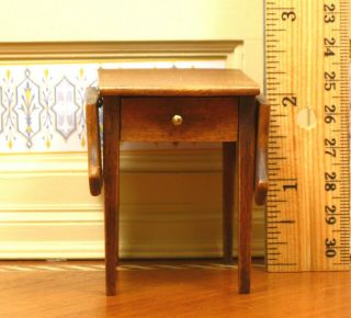 Frank Belt Walnut Drop Leaf Side Table with Drawer Artisan Dollhouse Miniature 2