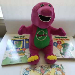 Playskool Barney Purple Dinosaur 12 " Plush Stuffed Animal With 3 Books - Baby Bop