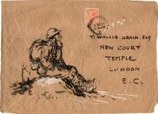 Hand Drawn Picture Of A Soldier On 1925 Postal Cover Front