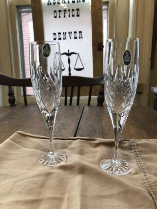 (2) Fluted Champagne Glasses - Elizabeth By Royal Doulton Fan Cut,  Criss Cro
