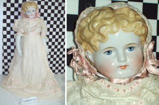 22 " Antique Abg Quality Large China Shoulder Head Doll No Damage Replaced Body
