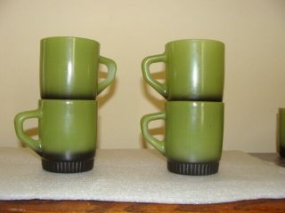 4 Vintage Anchor Hocking Fire King Avocado Green Stackable Coffee Cups Mugs