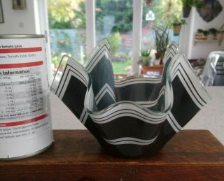 Vintage Chance Glass Handkerchief Mid Century Black & White Stripe Vase / Bowl