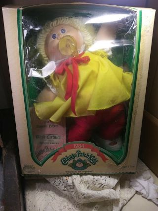 Vintage 1984 Cabbage Patch Doll With Pacifier,  Blue Eyes And Blond Hair & Box