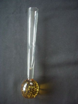 Vintage Bud Vase Amber Bubble Glass Base With Clear Stem 10 " Striking