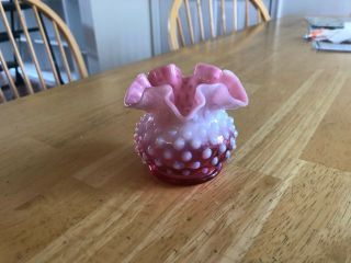 3 " Fenton Glass Cranberry Opalescent Hobnail Rose Bowl Vase