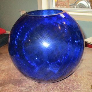 Huge Stunning Vintage Cobalt Blue Glass Rose Bowl Ball Vase Ground Top Swirl 9in