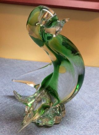 Vintage Murano Glass - Bird / Duck Green And Clear Glass