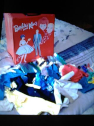 Vtg Red Barbie And Ken Doll Carrying Storage Case Trunk Hangers Ken Clothes.