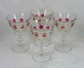 4 Westmoreland Glass Thousand Eye Red Stained 4 3/4 " Cocktail Goblets