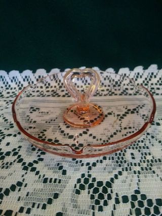 Pink Depression Glass Candy Trinket Dish With Heart Handle 61/2 "