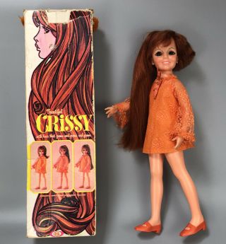 Vintage Ideal Toy Corp.  Crissy Growing Hair Doll 1969 Orange Lace Dress W Box Aa
