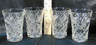 Set Of 4 Anchor Hocking Prescut Clear Glass Star Of David Pattern Juice Glasses