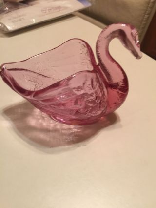 Fenton Glass Pink Purple Lilac Open Back Swan Figurine Candy Dish Toothpick