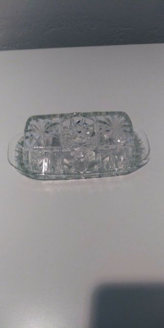 Vintage Crystal Cut Glass Butter Dish With Lid With Star On Top.