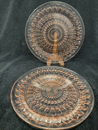 2 Pink Depression Glass Holiday Button And Bows 9 Inch Plates