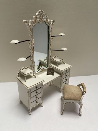 Early Bespaq White & Gold Mirrored Vanity Dollhouse Miniature 1:12