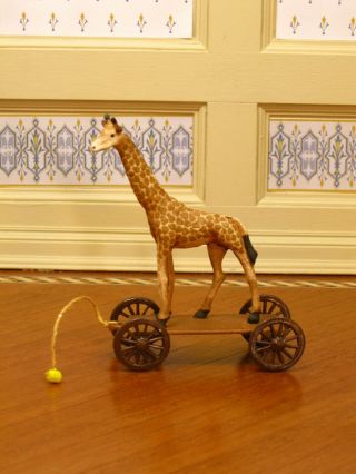Giraffe Pull Toy Nursery Toy (skinner?) - Artisan Dollhouse Miniature