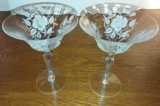 2 Morgantown American Beauty Liquor Cocktail Glasses Etched Rose 5 7/8 "