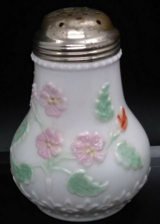 Antique Eagle Glass Co 1896 Opaque White 75 Sugar Shaker Pink Painted Flowers