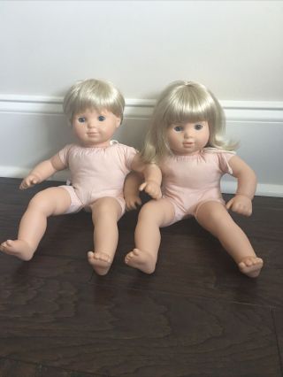 American Girl Bitty Baby Twin Dolls Blonde Hair Blue Eyes Boy And Girl 2014 Euc