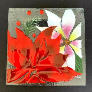 Wm Mcgrath Fused Art Glass Plate Poinsettia 7 " Hand Crafted Christmas Holiday