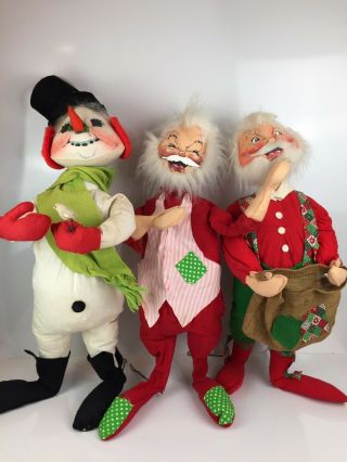 3 Vintage Annalee Mobilitee Dolls 28 " Santa,  36 " Snowman 1971,  1966,  1969