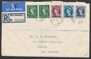 Gb 1954 Registered Airmail Cover To Nz - Mixed Franking With Tangier Opts.  J371