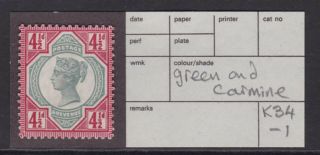 Gb.  Qv.  Sg 206,  4 1/2d Green & Carmine,  1887 Jubilee Issue.  Mounted.