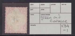 GB.  QV.  SG 206,  4 1/2d green & carmine,  1887 jubilee issue.  Mounted. 2