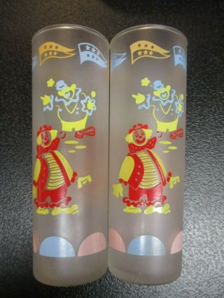 Vintage Libbey 7 " Tall Frosted Iced Tea Glasses,  Applied Circus,  Clowns