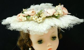 Vntg Madame Alexander Cissy White Horsehair Straw Hat Pink & Ivory Flowers