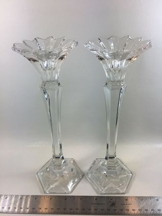 Set Of 2 Crystal Candlesticks Candle Holders 10” Tall