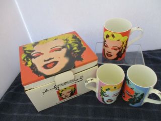 Andy Warhol Marilyn Monroe 4.  25 " H 3 Assorted Coffee Mugs W/box 1997 Block Co