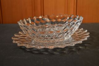 Fostoria American Crystal Oval Sauce Bowl And Plate Ex Shape 6 3/4 X 5,  8 X6 1/4