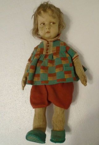 Vintage 17 " Lenci Felt Side Glancing Dressed Doll Orig Costume Poor Cond