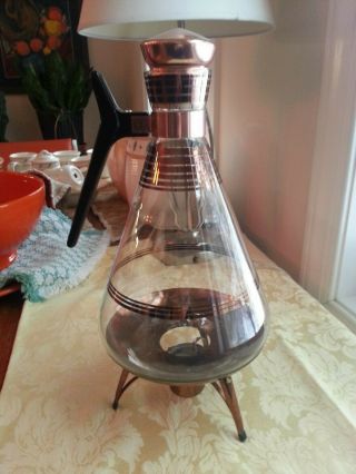 Mid Century Inland Glass Coffee Carafe Copper Trim