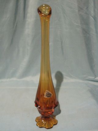 Vintage Fenton Amber Glass Bud Vase With Pedestal 13 " Tall Hand Crafted