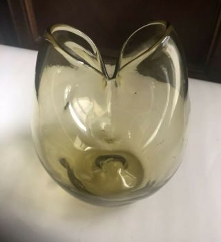 Vintage Mid Century Blenko Handmade Art Glass Pinched Indent Vase Yellow
