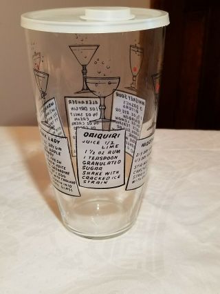 Vintage Libbey Drink Mixer Glass Alcohol Recipe Bar Party Cocktail Shaker W/lid
