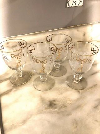 Vintage 1950’s Libbey Rose Classic Cocktail Glasses (set Of 4)