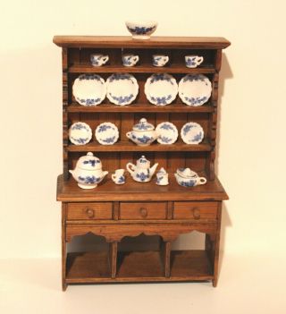 British Artisan Headly Holgate Welsh Dresser With Blue And White China